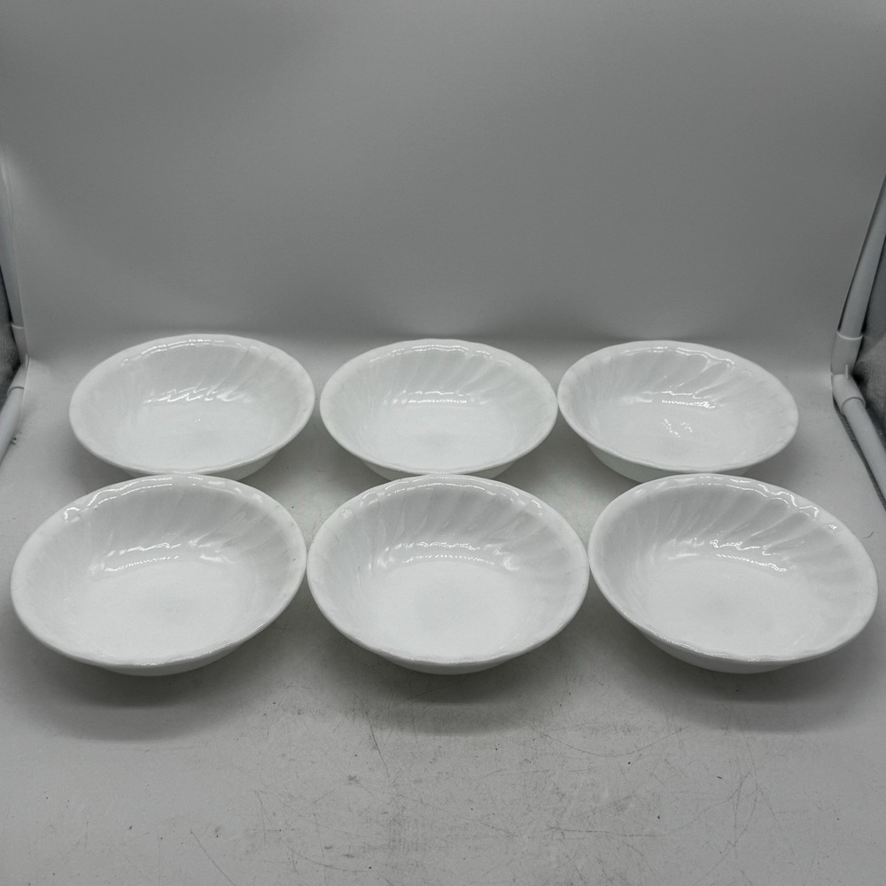 Lot of 6 Corelle Enhancements White Swirl Fruit Berry Bowls Dessert Sauce 5 3/8"